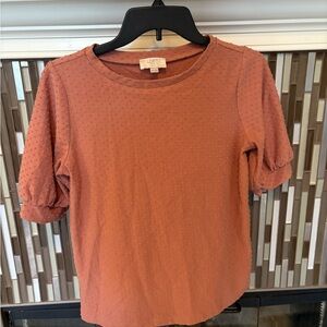 LOFT Pink Ribbed Relaxed Blouse With Accent Sleeves